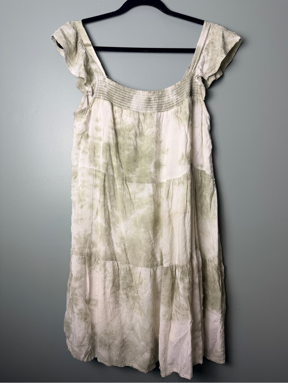 By The River Sage Green Tie Dye Babydoll Dress Size Large Fully Lined Boho